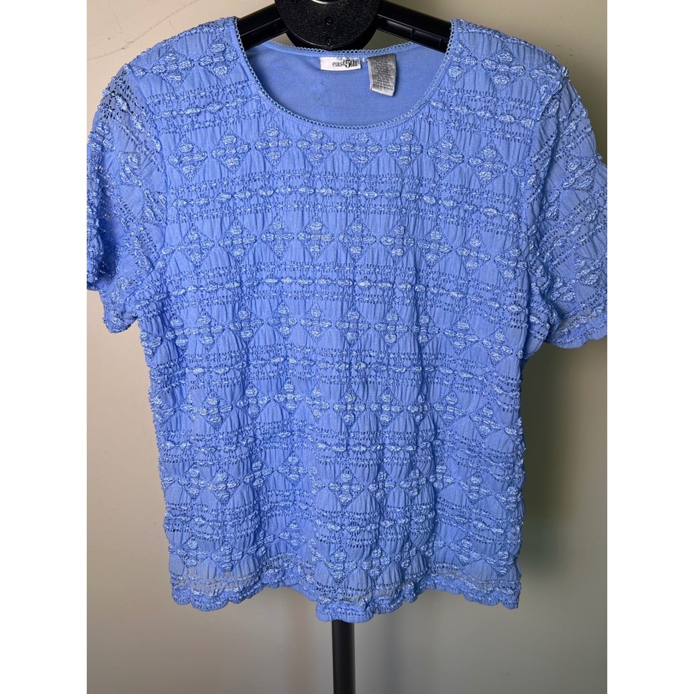 East 5th Blue Lace Smocked Top Y2K Boho Cottagecore Fairycore Babydoll 1X